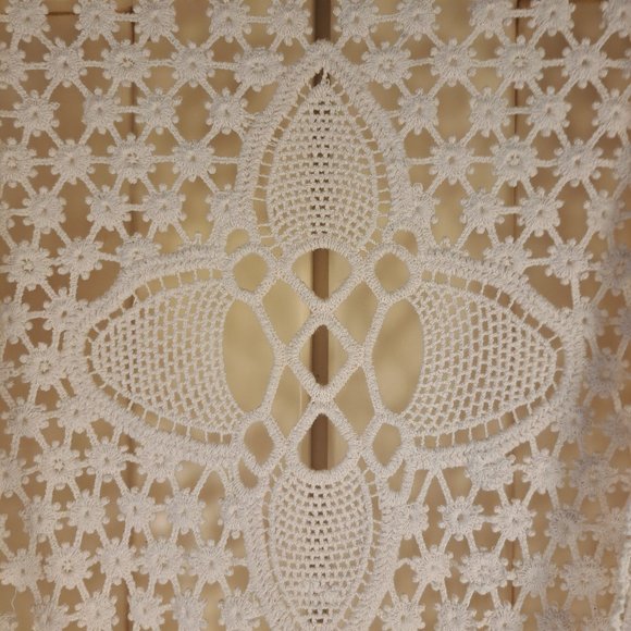 Women's Crochet Cardigan Cream Coverup Tunic Length Tie Front - Picture 9 of 10